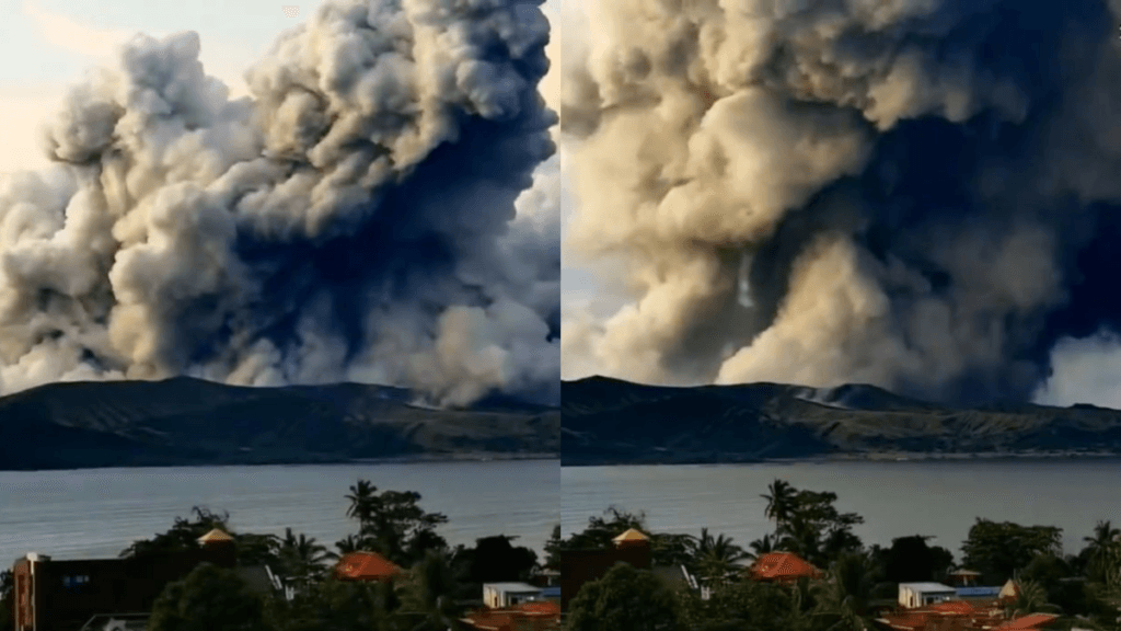 Impactante video | Volcán Taal en Filipinas escupe columna de ceniza de 600 metros de altura