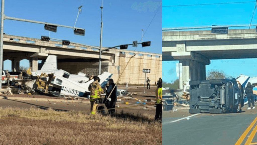 avioneta chocó contra tres vehículos