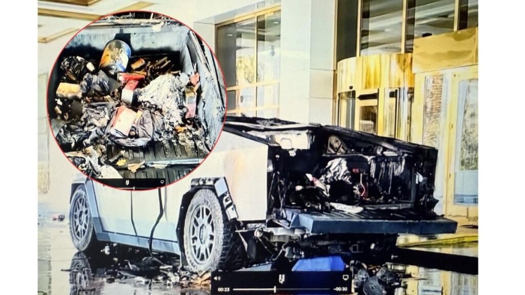 así quedó el Tesla Cybertruck luego de explotar enfrente de hotel de Trump