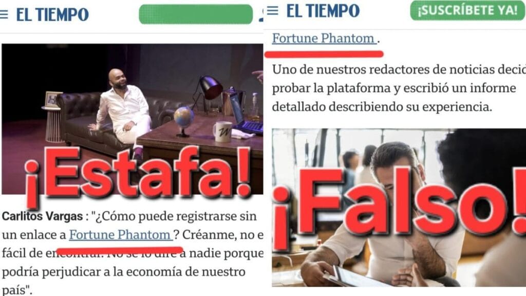 estafa de inversiones en Colombia que engaña con artículo falso de EL TIEMPO