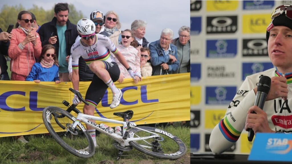 Tadej Pogacar se echó la culpa en la caída que le costó el triunfo en la París-Roubaix