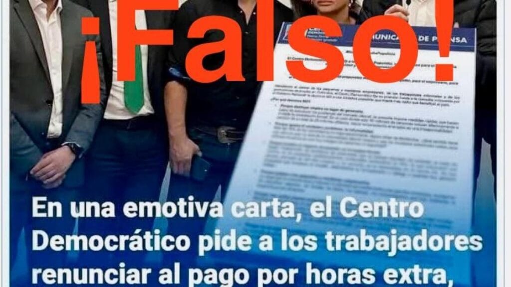 Circula falso trino en redes con imagen similar a EL TIEMPO sobre derechos laborales y Centro Democrático