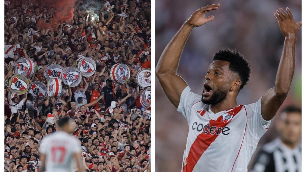 Miguel Borja: el tanto que anotó en medio de un terrible aguacero en la goleada 4-1 de River Plate a Vélez