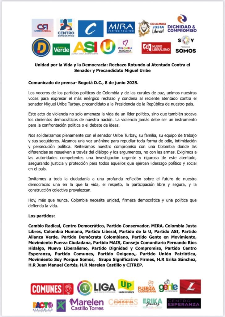 Comunicado por atentado Miguel Uribe