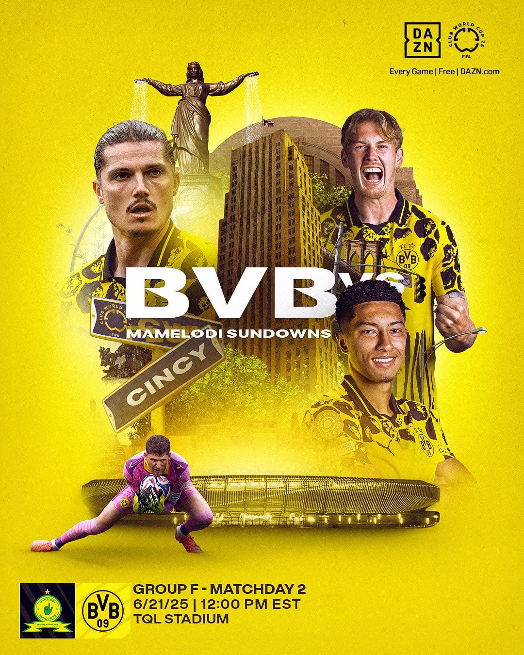 Con Jobe Bellingham, Marcel Sabtizer, Julian Brandt y Gregor Kobel, el cuadro alemán presentó el encuentro-crédito @BlackYellow/X