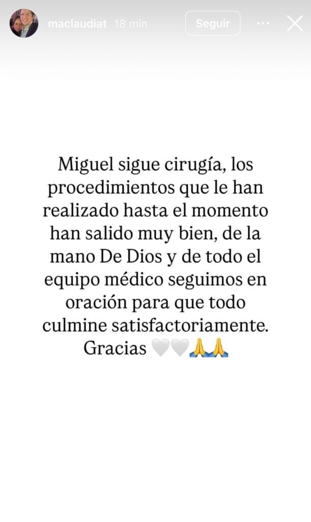 Mensaje de la esposa de Miguel Uribe en medio de la cirugía