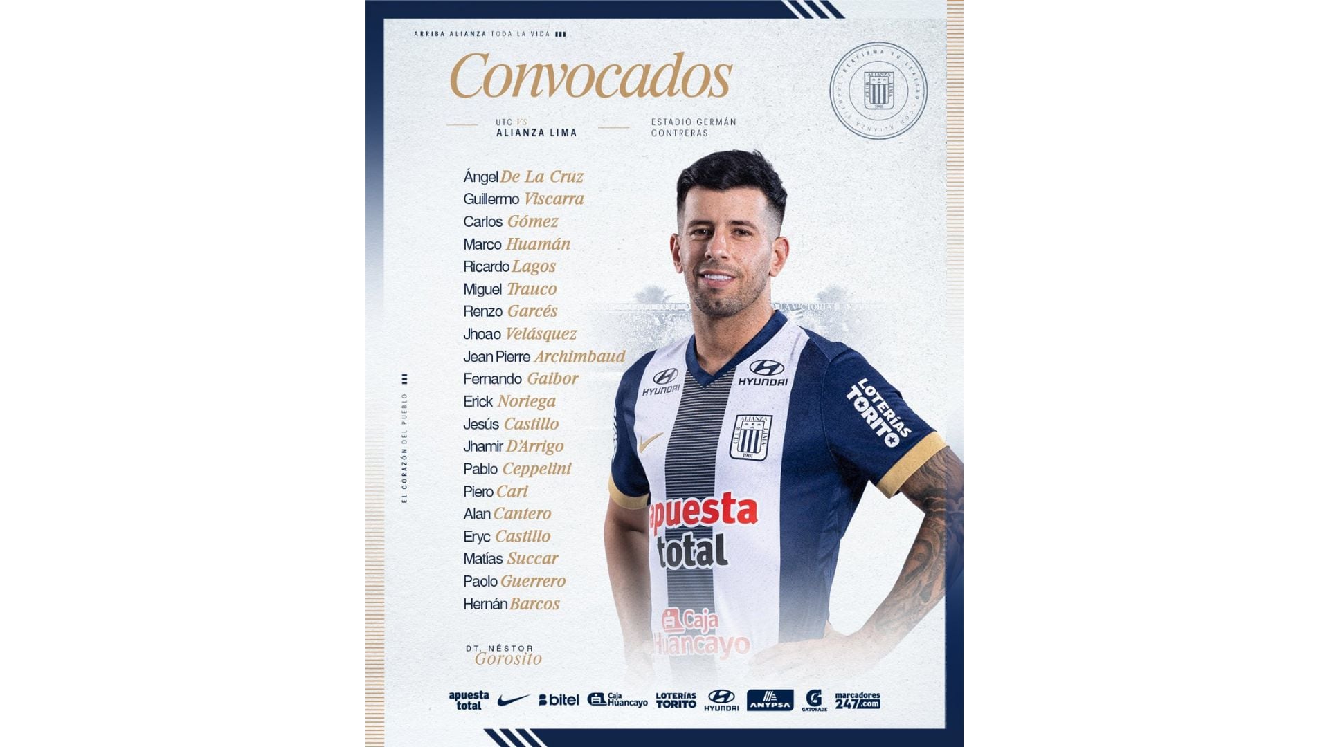 Lista de convocados de Alianza Lima con el regreso de Jean Pierre Archimbaud para el duelo con UTC.