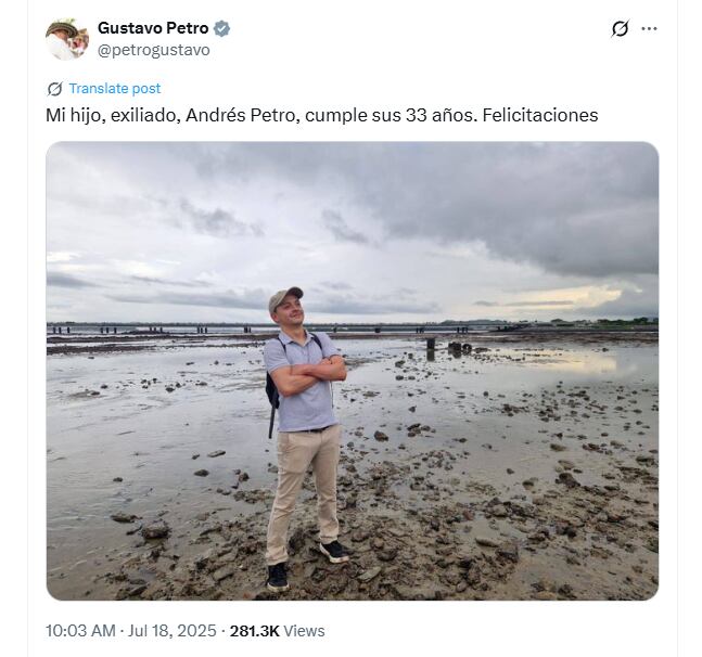 Gustavo Petro felicitó públicamente a su hijo por su cumpleaños número 33 a través de un mensaje en X - crédito @petrogustavo/X