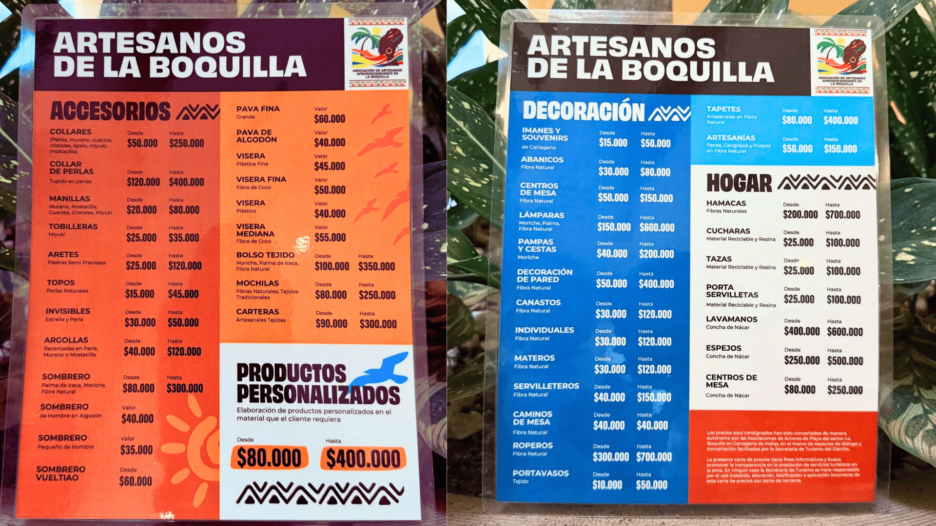 Carta de precios playas de La Boquilla