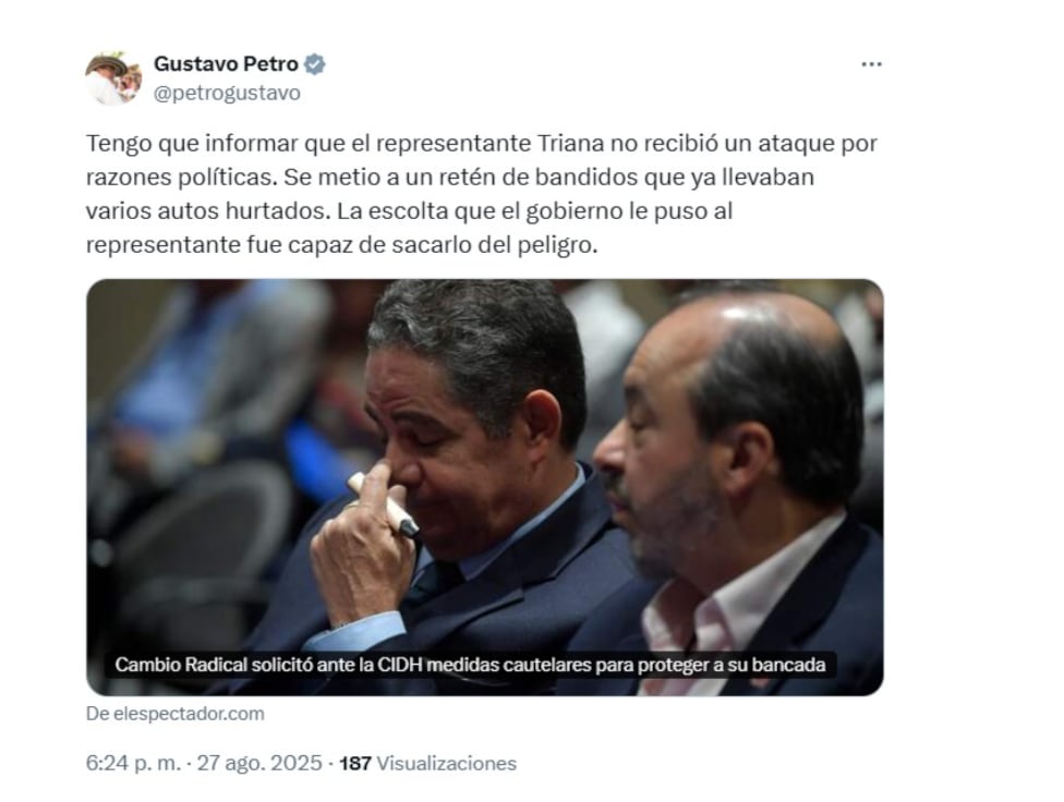 Cambio Radical denunció ante la Cidh un “ambiente hostil” contra sus congresistas y Gustavo Petro les salió al paso - crédito @petrogustavo/X