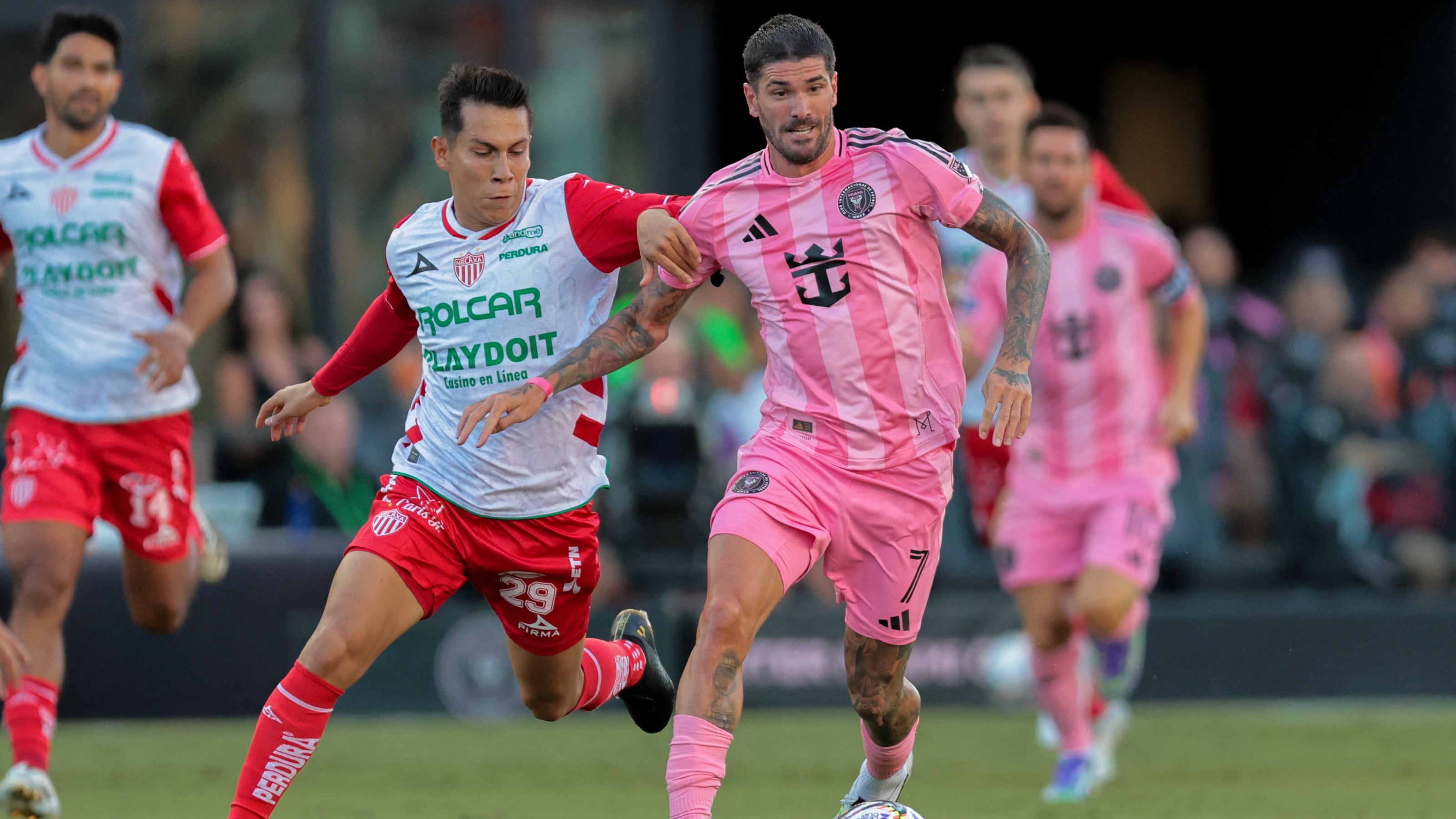 Rodrigo De Paul en el duelo ante Necaxa por la Leagues Cup (Sam Navarro-Imagn Images)
