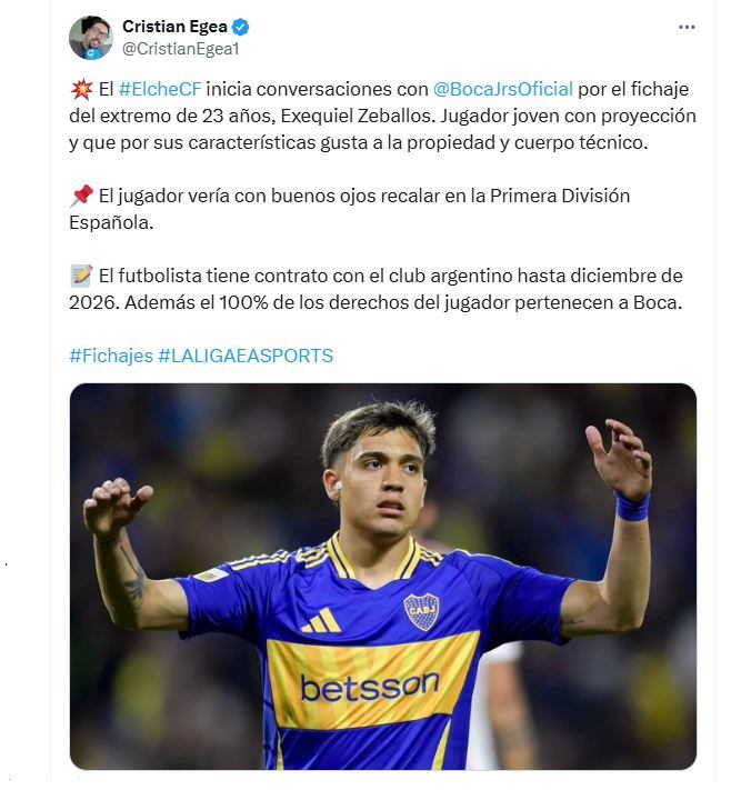 Exequiel Zeballos es seguido por el Elche de España