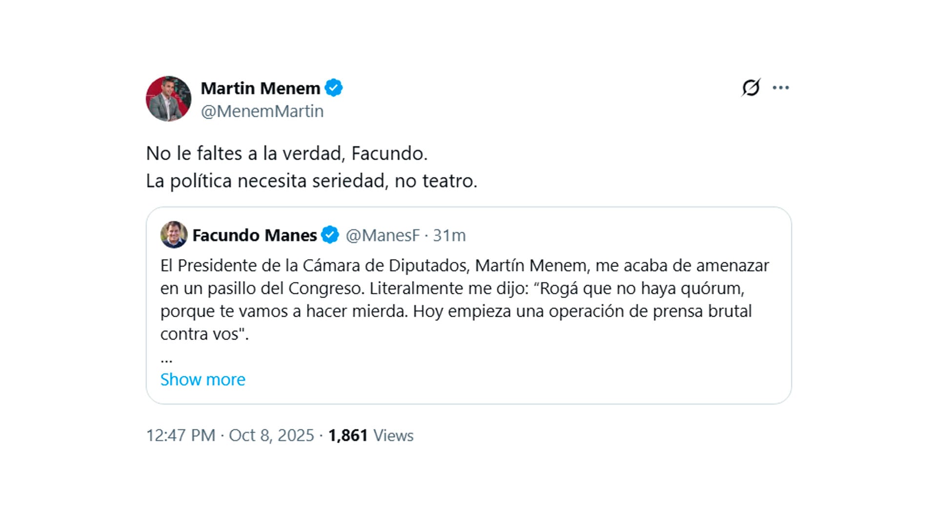 La respuesta de Martín Menem