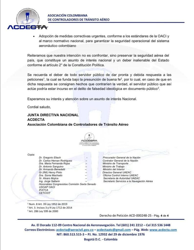 Carta Acdecta, Petro, Aerocivil