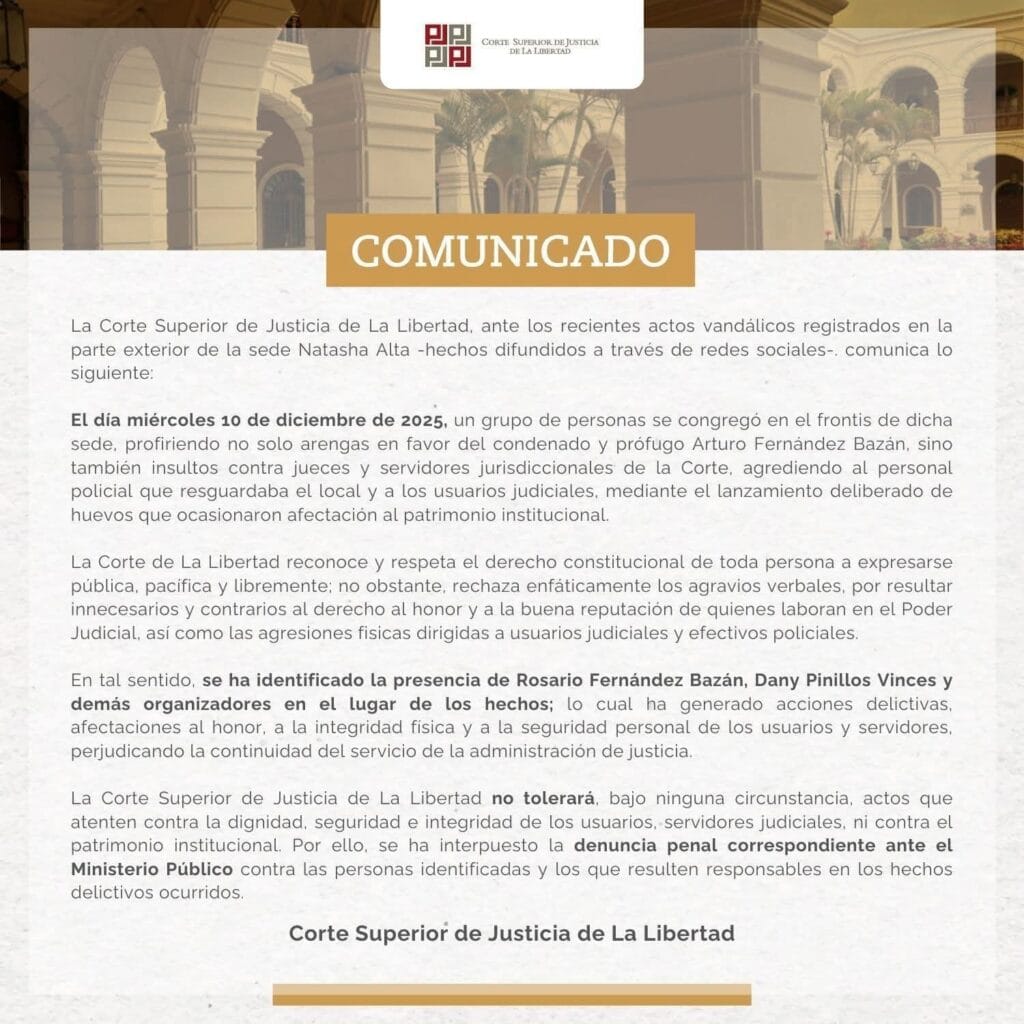 Comunicado de la Corte Superior de Justicia de La Libertad.
