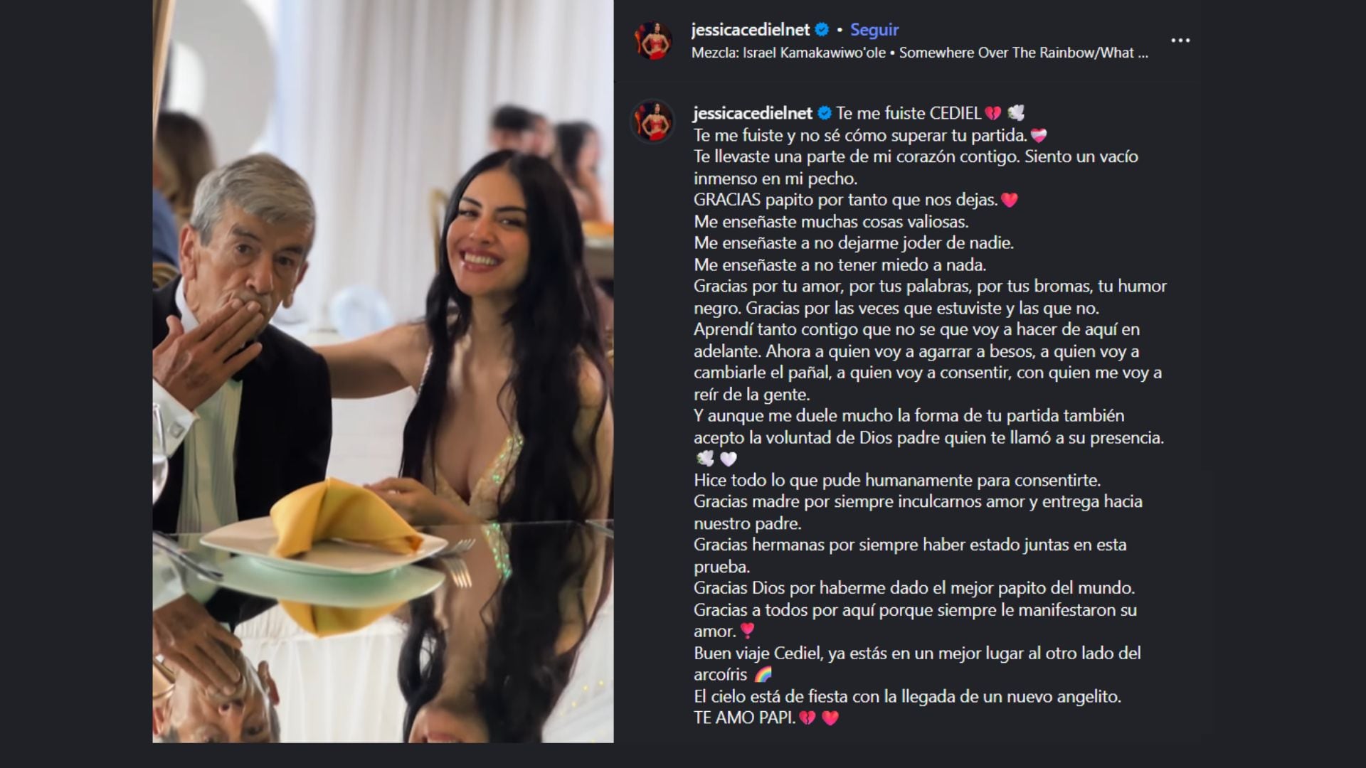 La presentadora destacó la importancia de la familia en los cuidados y acompañamiento a su padre durante su enfermedad. - crédito @jessicacedielnet/Instagram