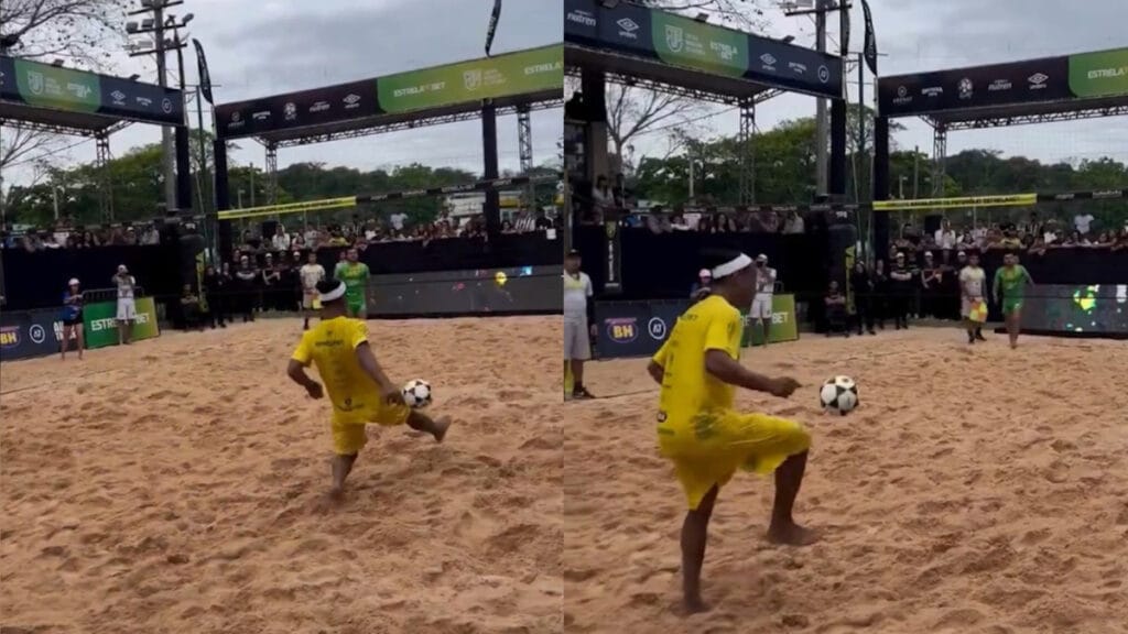 Tiene 45 años y se divierte como uno de 10: el show de Ronaldinho jugando al futvoley