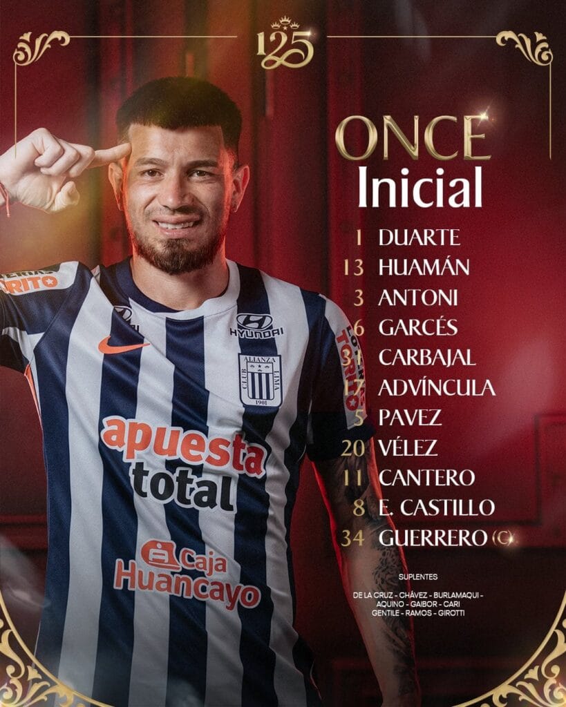 Once de Alianza Lima para el duelo ante Sport Boys por Liga 1 2026.