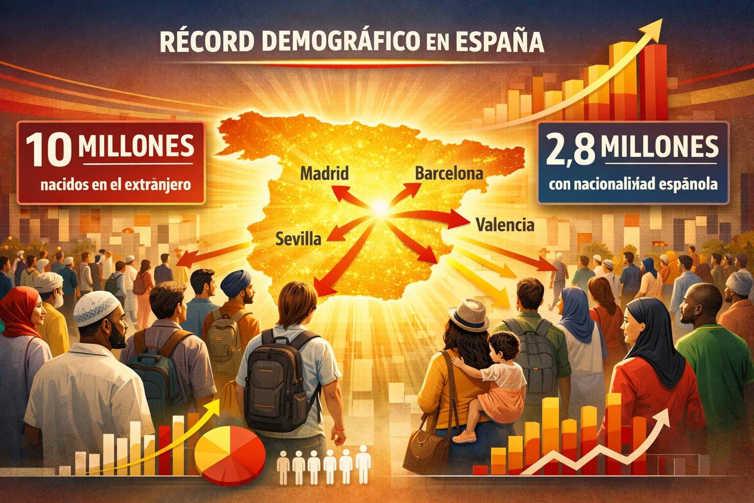 España alcanza récord: 10 millones nacidos fuera y 2,8 con nacionalidad