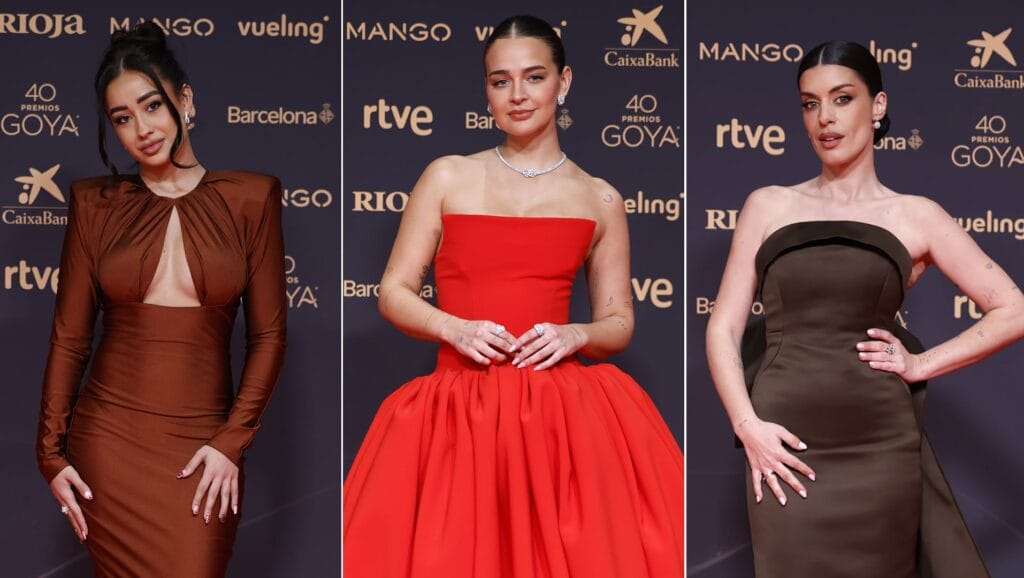 Marina Rivers, Laura Escanes y Dulceida, este sábado en la alfombra roja de los Goya.