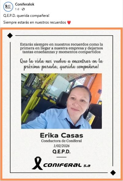 El mensaje posteado por la compañía en la que trabajaba Erika (Facebook)