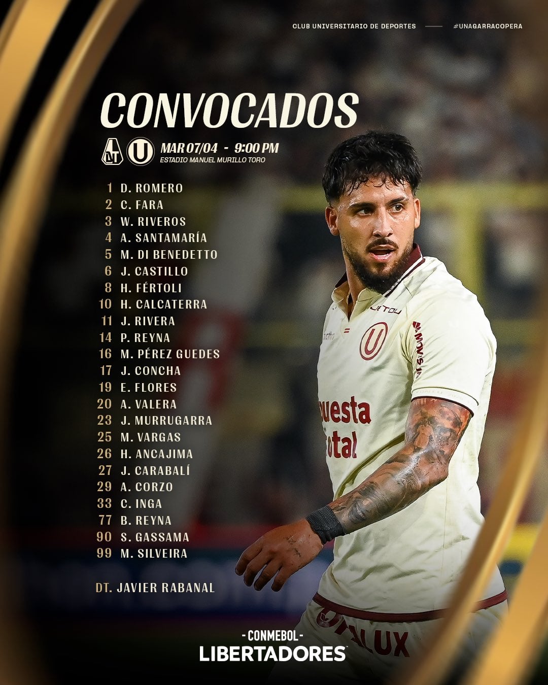 Lista de convocados de Universitario para el duelo ante Tolima en Ibagué por Copa Libertadores - Crédito: Club Universitario.