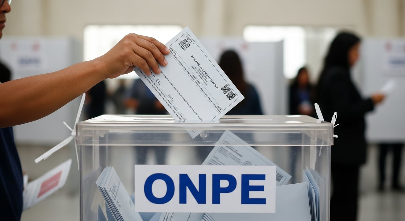 Un votante deposita su cédula de votación en un ánfora transparente de la ONPE durante las elecciones presidenciales en Perú, un acto fundamental para la democracia del país. (Imagen Ilustrativa Infobae)