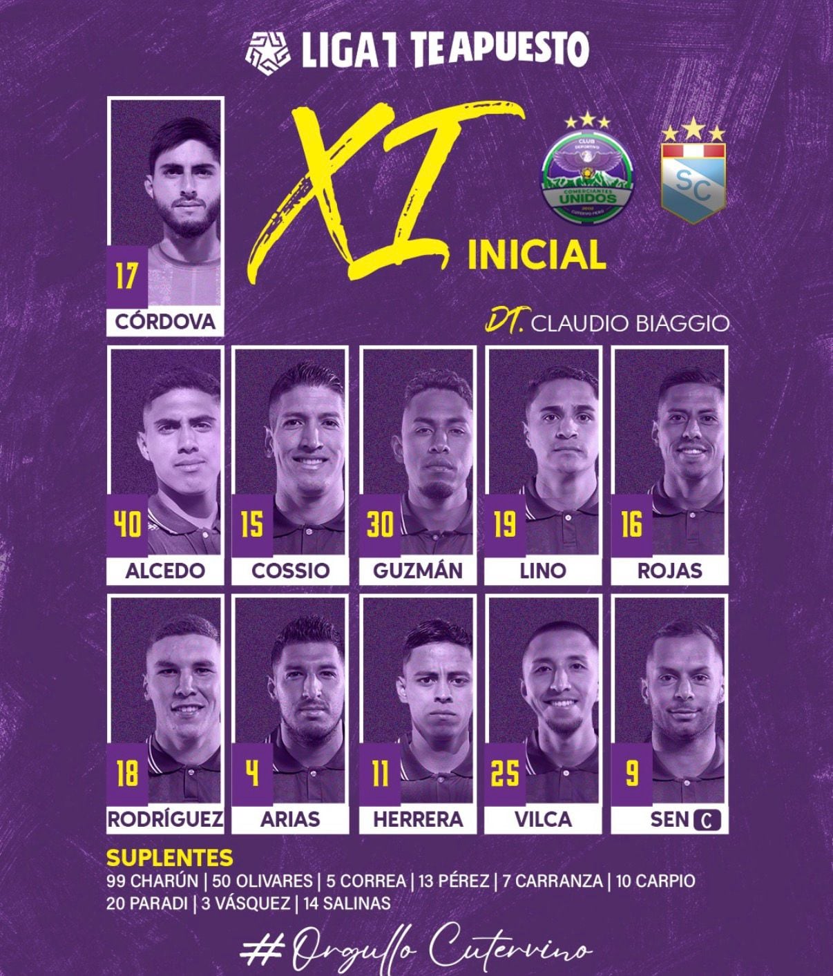Alineación confirmada de Comerciantes Unidos para medirse con Sporting Cristal.