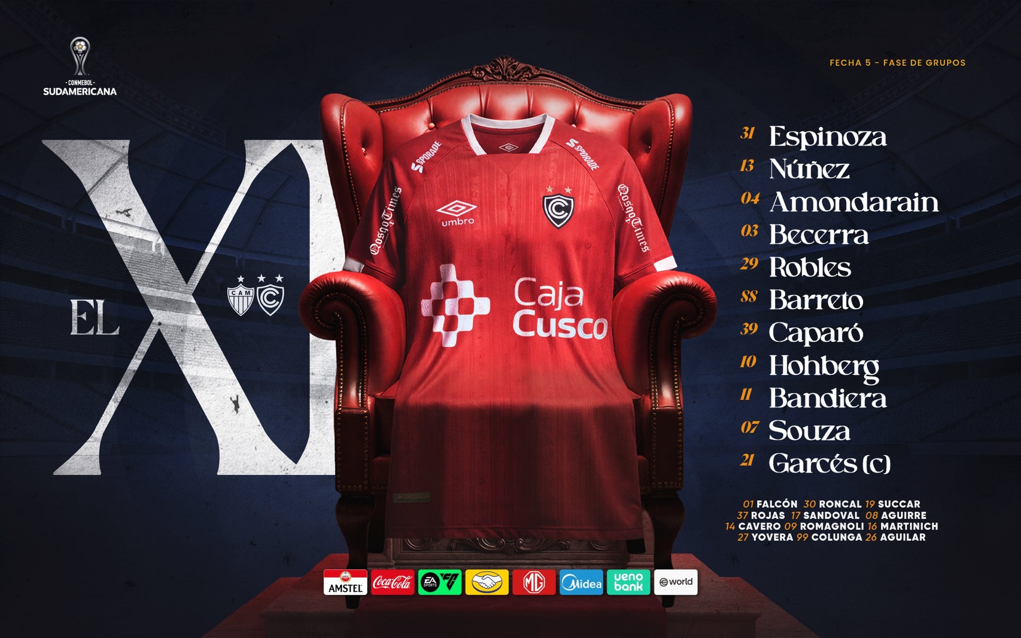 Once de Cienciano para el partido ante Mineiro por Copa Sudamericana 2026 -  Crédito: X.