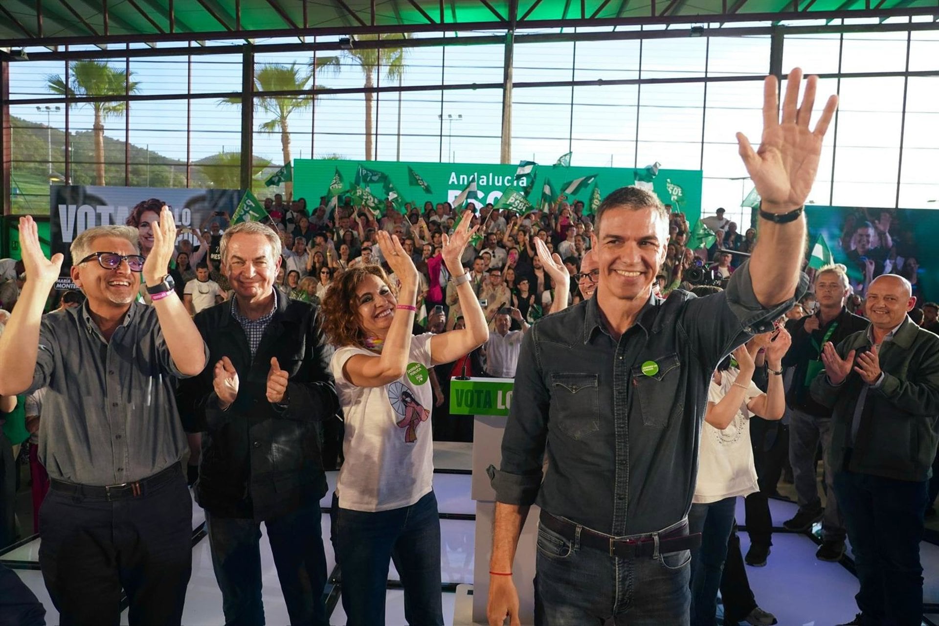 El presidente del Gobierno, Pedro Sánchez, en un mitin del PSOE andaluz en Cártama (Málaga) de cara al 17M. (ALEX ZEA / EUROPA PRESS)
