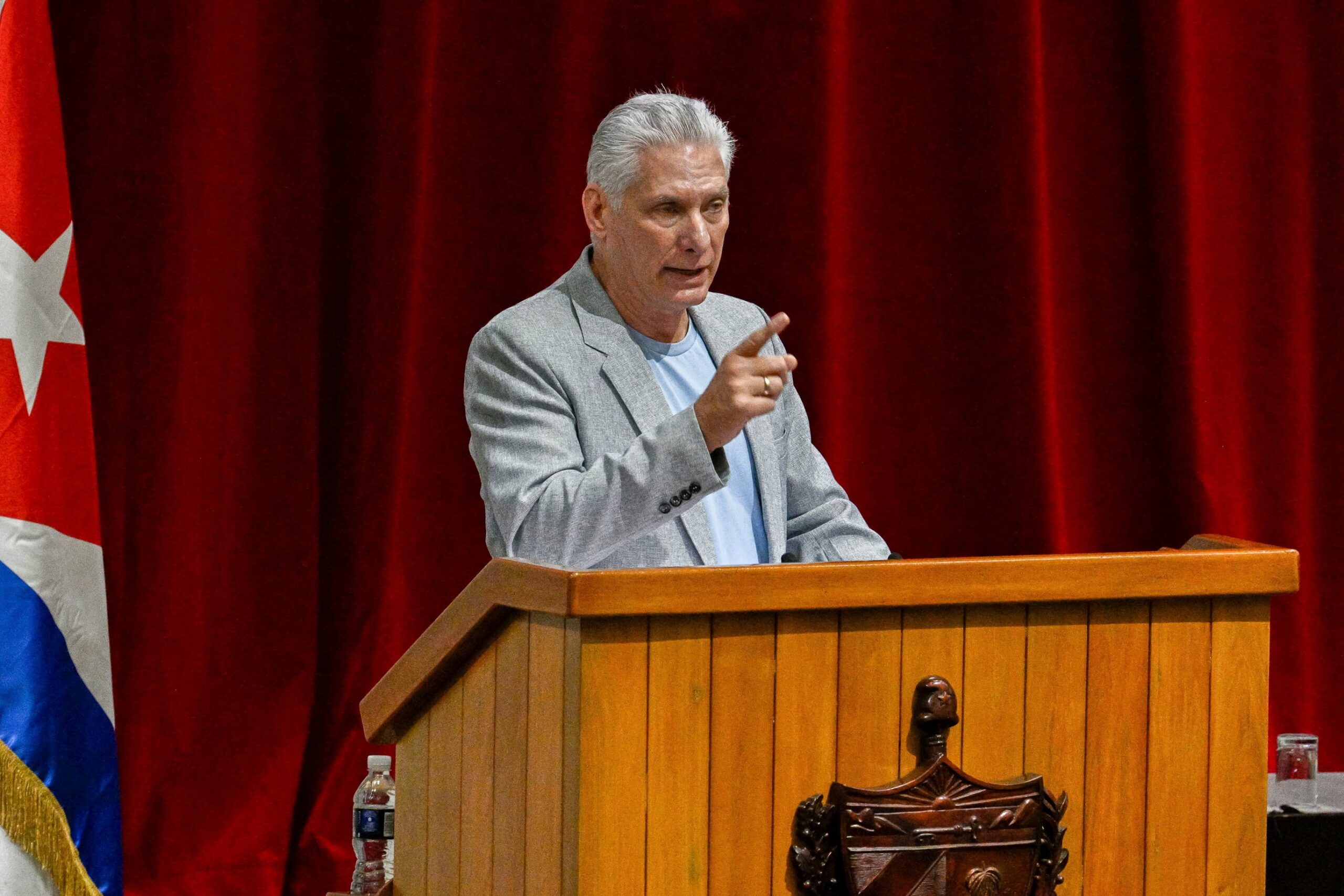 Miguel Díaz-Canel during a meeting with members of the Nuestra América convoy, which delivered humanitarian aid, on March 20.