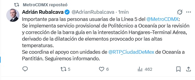 ¿Qué está pasando en el Metro y Metrobús hoy 7 de mayo? Se implementa servicio provisional en línea 5 del metro