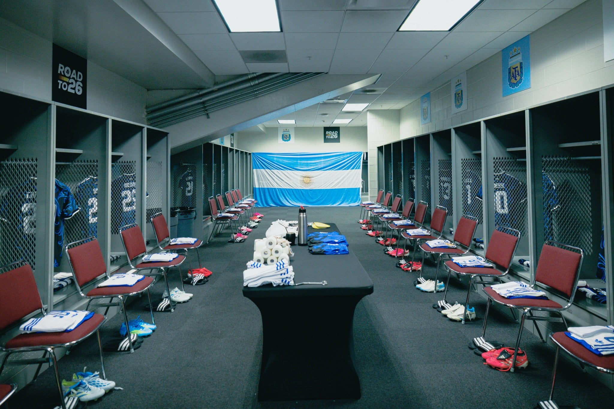 El vestuario de la selección argentina en el Kyle Field de Texas