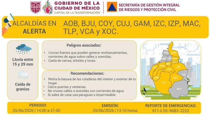EN VIVO | Clima CDMX y resto de México hoy jueves 25 de junio: activan Alerta Amarilla por pronóstico de lluvias fuertes en la capital