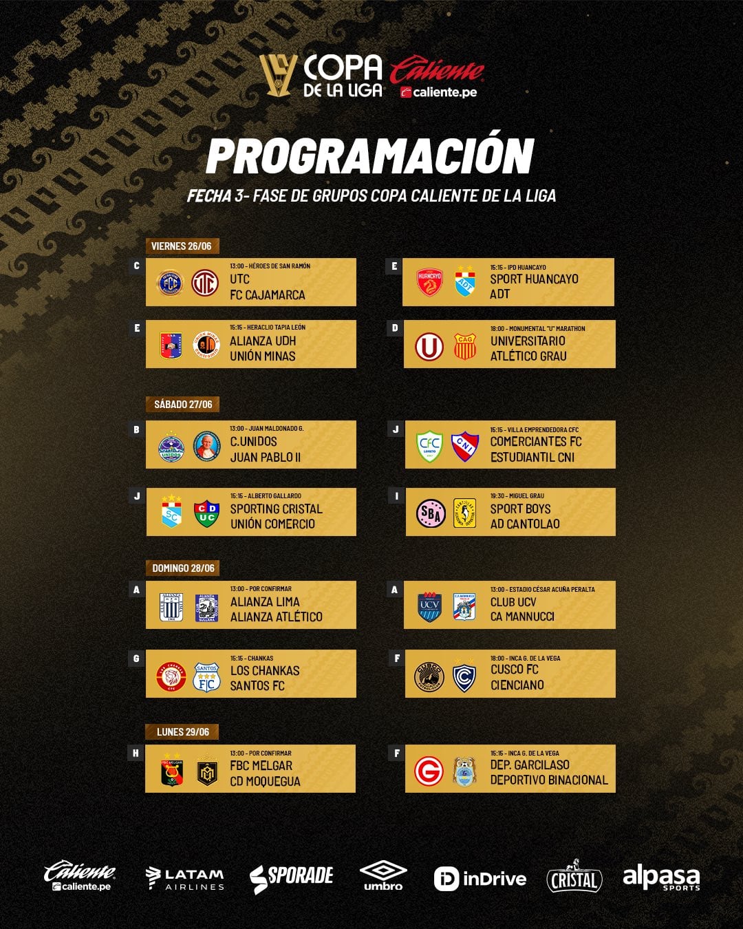 Así se jugará la fecha 3 de la Copa de la Liga 2026.