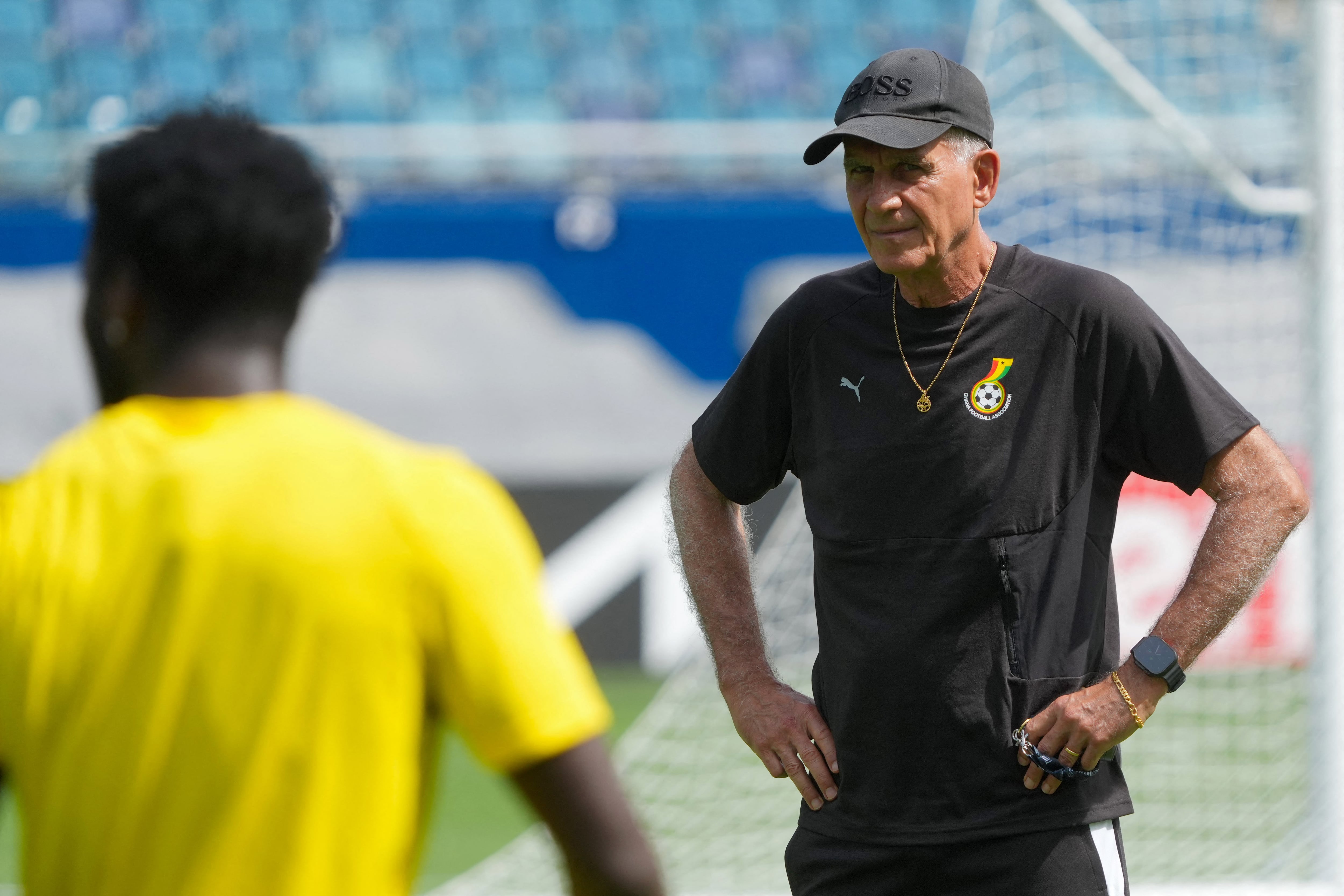 El entrenador de Ghana, Carlos Queiroz, durante la práctica - crédito Jay Biggerstaff/IMAGN IMAGES vía Reuters