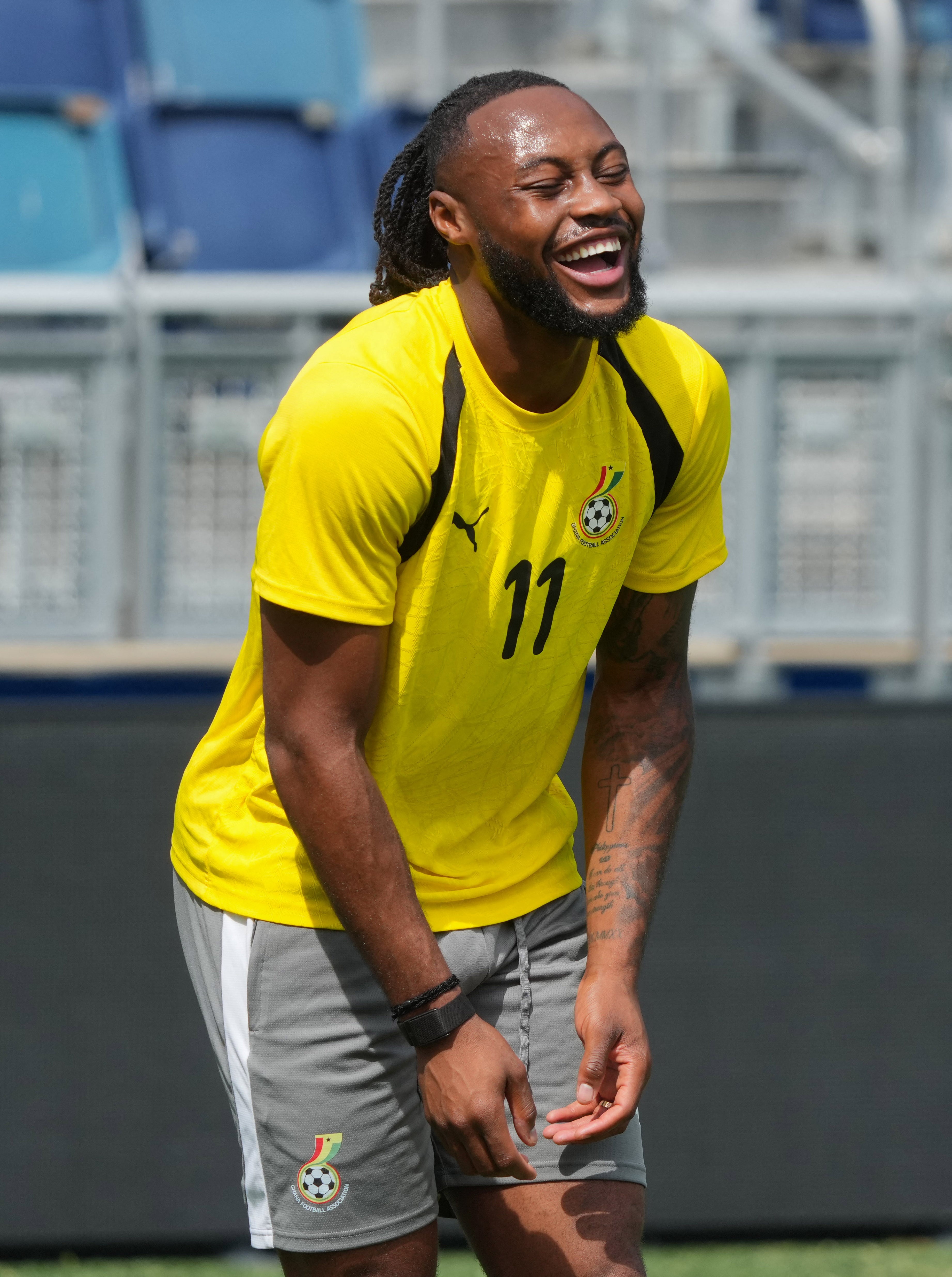 Antoine Semenyo de Ghana durante la práctica - crédito Jay Biggerstaff/IMAGN IMAGES vía Reuters