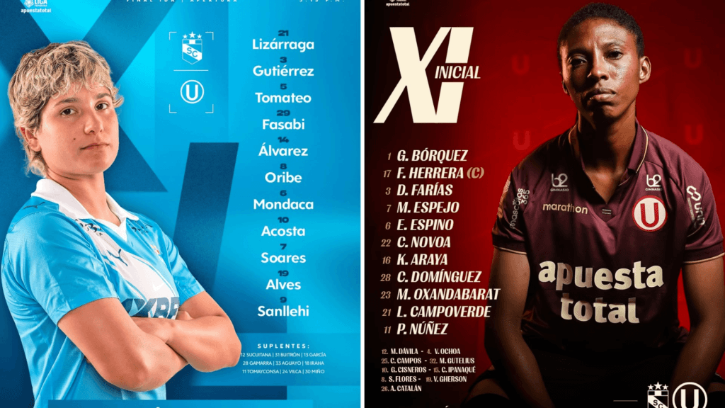 Alineaciones confirmadas de Universitario y Sporting Cristal por la Liga Femenina 2026.