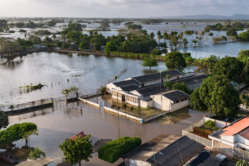 Vista aérea de las inundaciones en Córdoba (Colombia), el 12 de febrero.