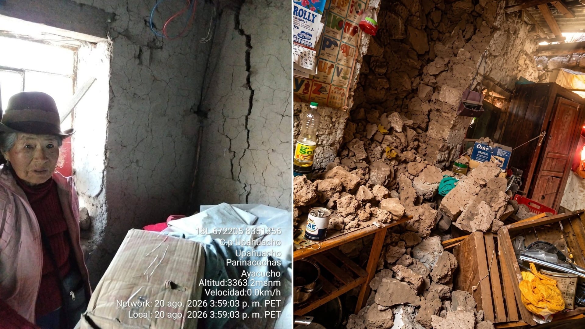 El sismo de magnitud 7,2 en Ayacucho deja viviendas colapsadas y paredes agrietadas en el centro poblado de Upahuacho.
