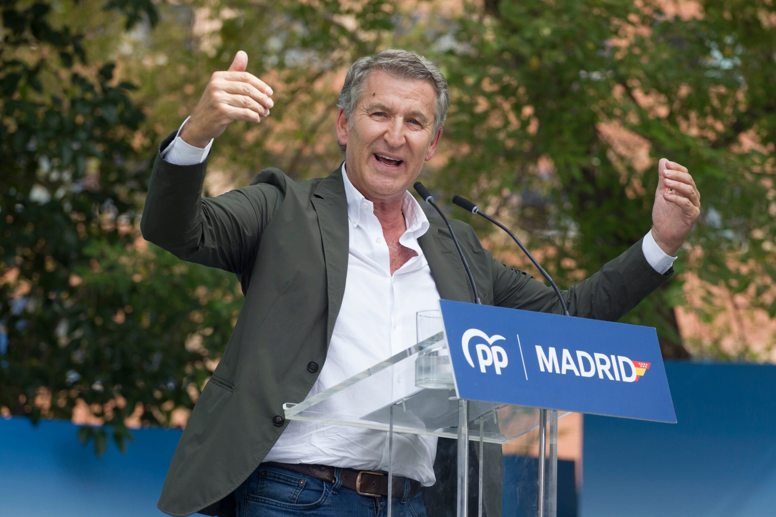 El presidente del PP, Alberto Núñez Feijóo, durante el acto de inicio del curso del PP de Madrid este sábado en Getafe.