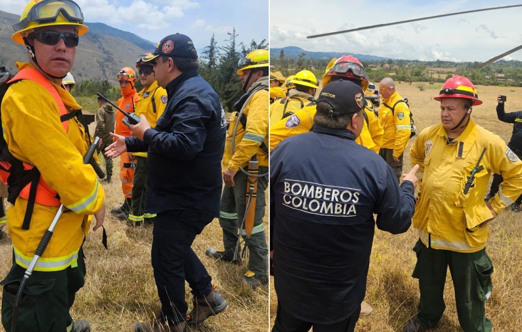 Unidades de Bomberos de Colombia y Cundinamarca continúan desplegadas en Villa de Leyva para atender los incendios de cobertura vegetal y avanzar en el control de la emergencia - crédito Bomberos de Cundinamarca