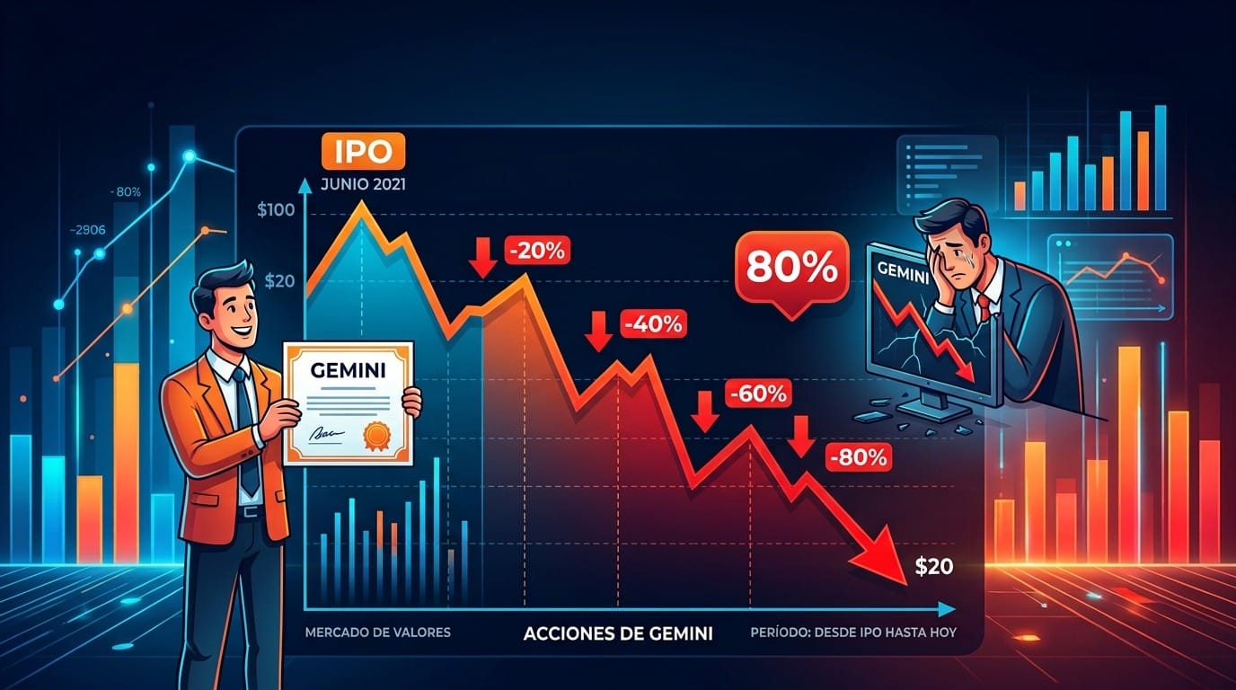 Gemini cede casi 80% desde su debut bursátil al bajar su volumen y sus ingresos