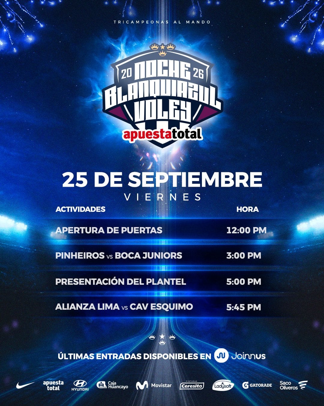 Programación de la primera jornada de la Noche Blanquiazul 2026