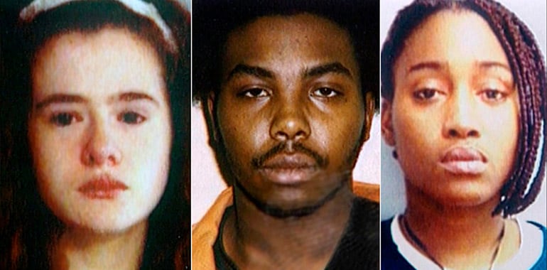 Christa Pike, Tadaryl Shipp y Shadolla Peterson, fotografiados en el momento de su detención en 1995.