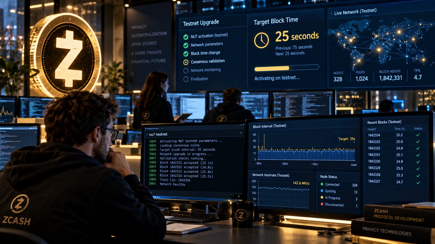 Zcash activa NU7 en pruebas y reduce a 25 segundos el tiempo objetivo de bloque