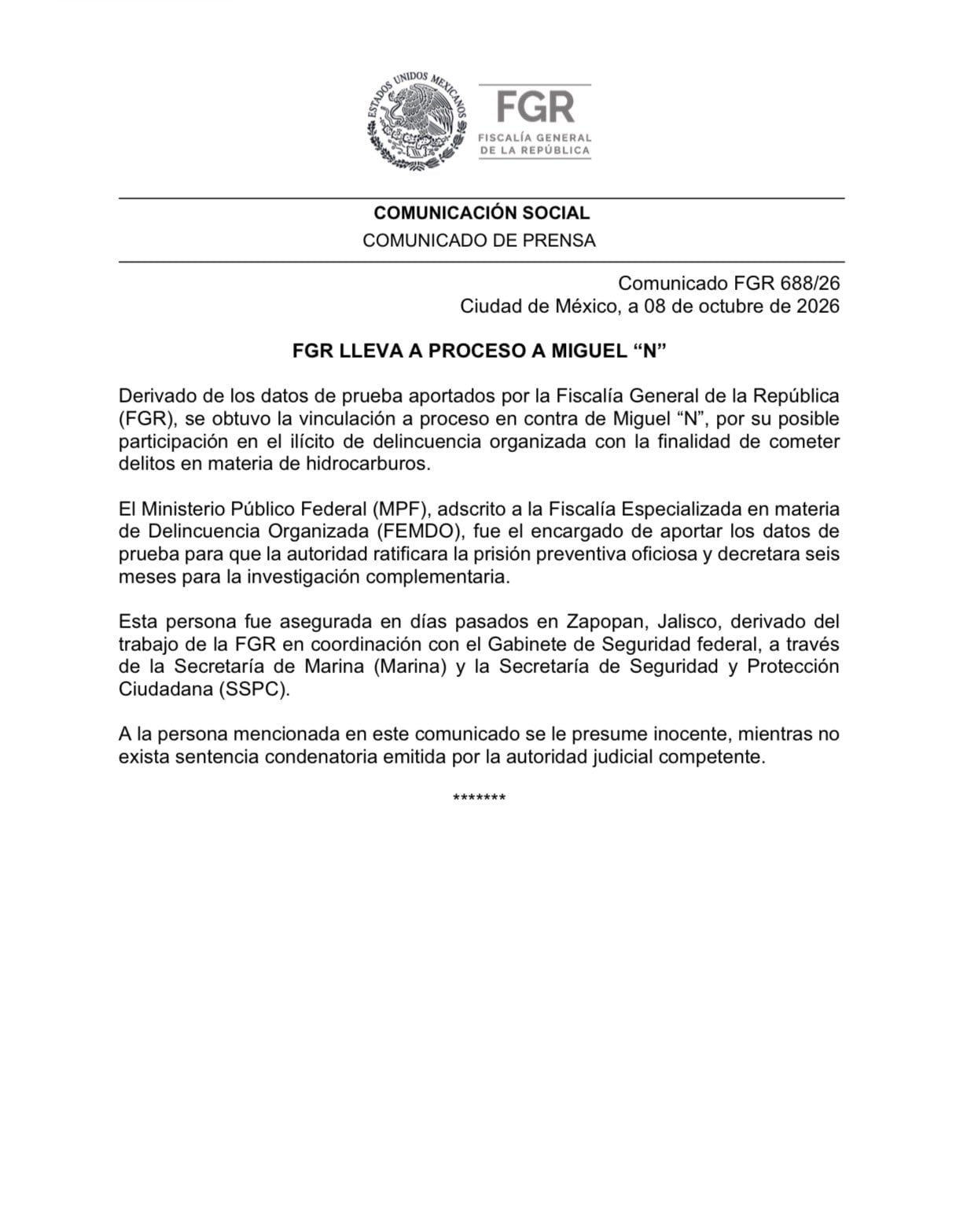 (Crédito: @FGRMexico)