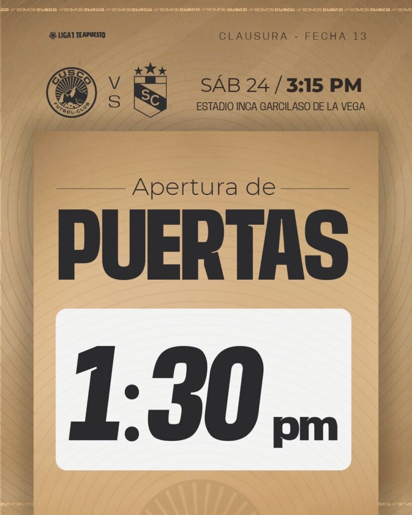 Aviso importante para Sporting Cristal vs Cusco FC por el Torneo Clausura 2026.